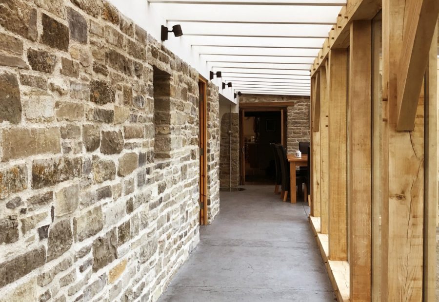 new single-storey extension to a Somerset long house, with patterned concrete