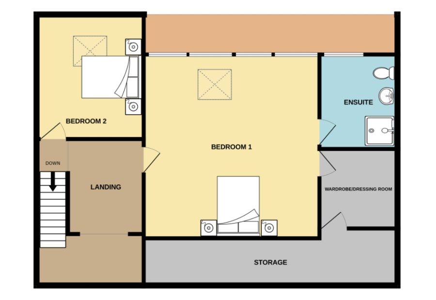 First floor of sustainable self build homes designed by O2i Design near Langport, Somerset.